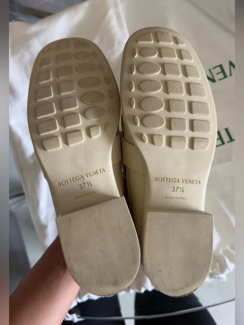 Bottega Veneta Cream Leather Loafers with Gold Hardware